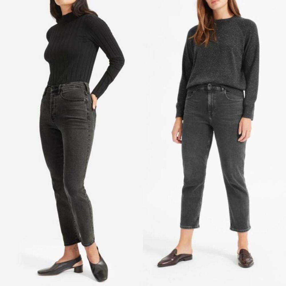 Everlane High Rise Slim Straight Cigarette Black Wash Denim Jeans Size 27